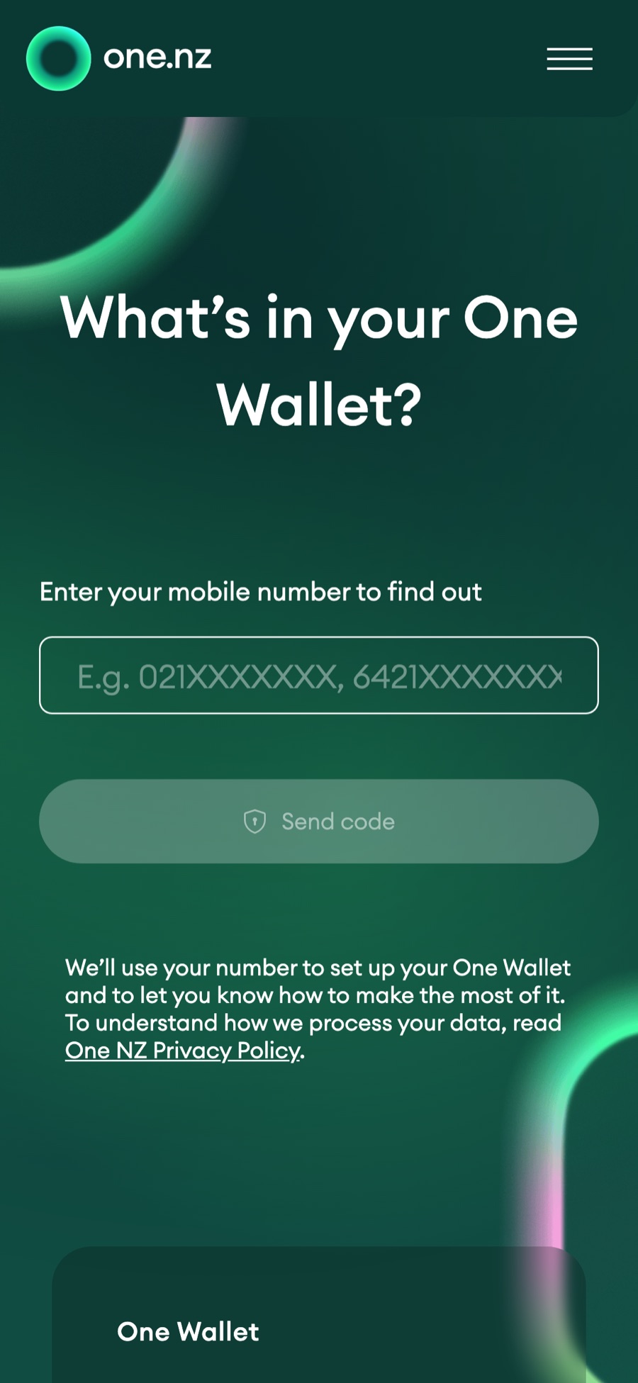 What's in your One Wallet on mobile, with the green One Wallet identity.